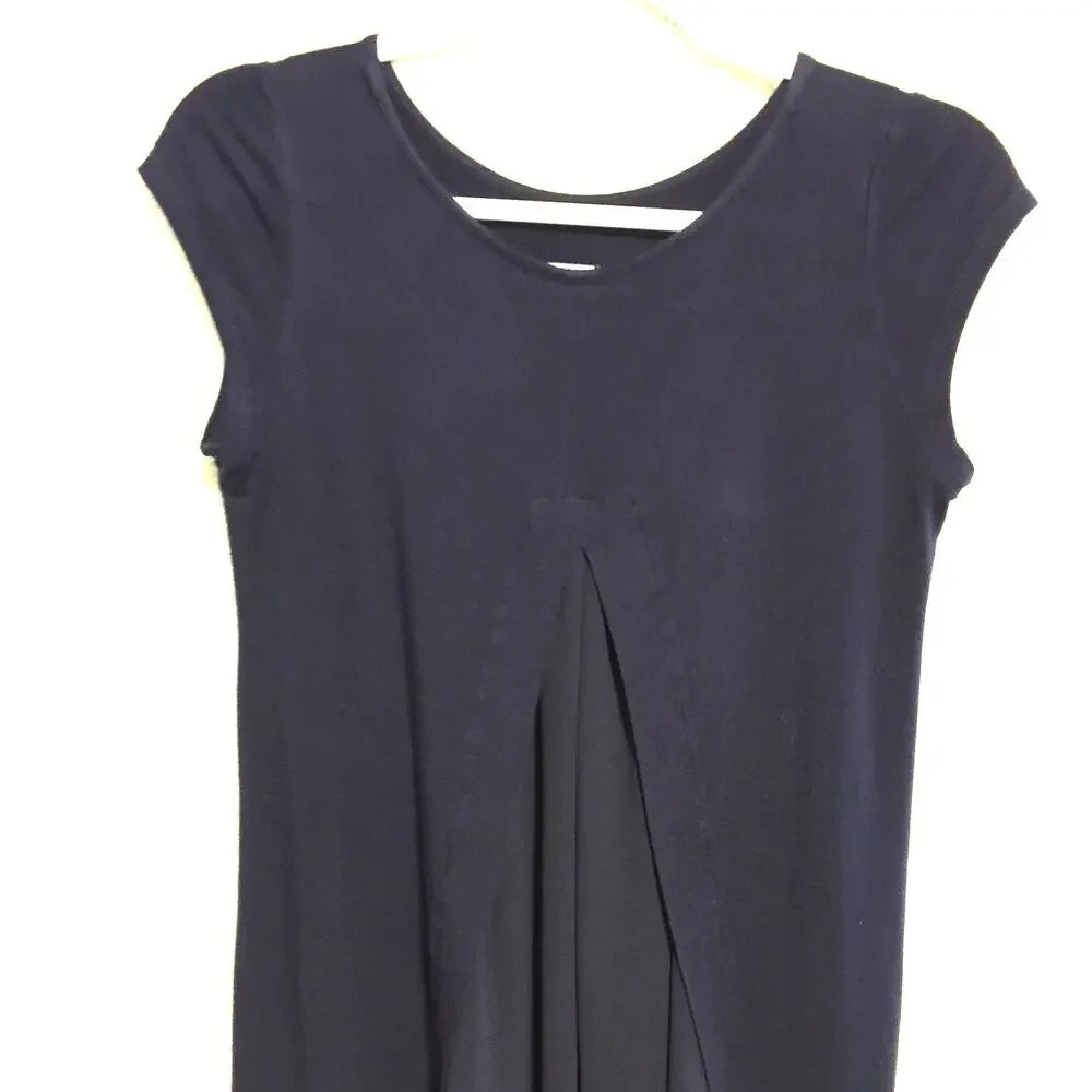 Kim & Cami Women's Spandex Rayon cap sleeve High Low Blue Blouse MED - Picture 2 of 8